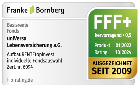 Franke Bornberg zeichnet universa AufbauRENTEtopinvest individuelle Fondsauswahl mit hervorragend aus. Dies seit 2009