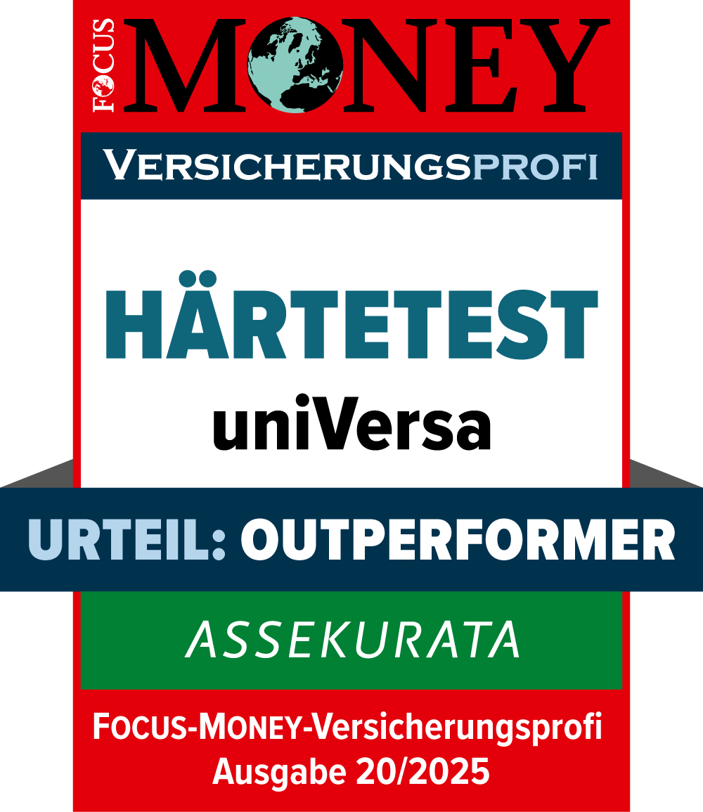 Siegel Lebensversicherer im Härtetest von FOCUS-MONEY für die universa Lebensversicherungen mit dem Ergebnis 'Outperformer'