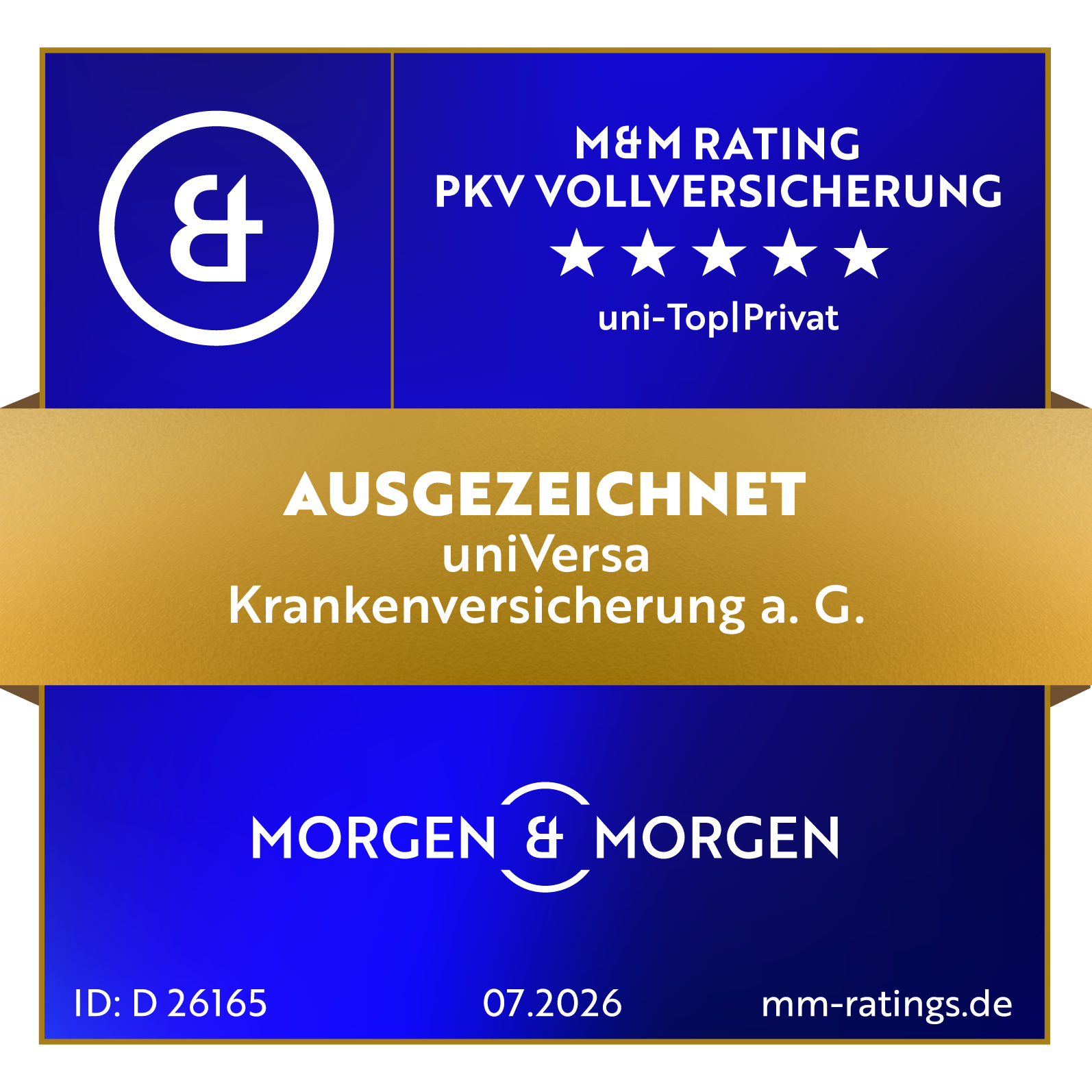 Siegel M&M Rating PKV-Vollversicherung. Uni-TopPrivat 300 ist mit ausgezeichnet bewertet.