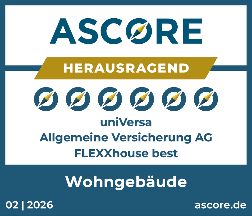 Ascore zeichnet FLEXXhouse best der universa Allgemeine Versicherung aG mit Bestnote herausragend aus
