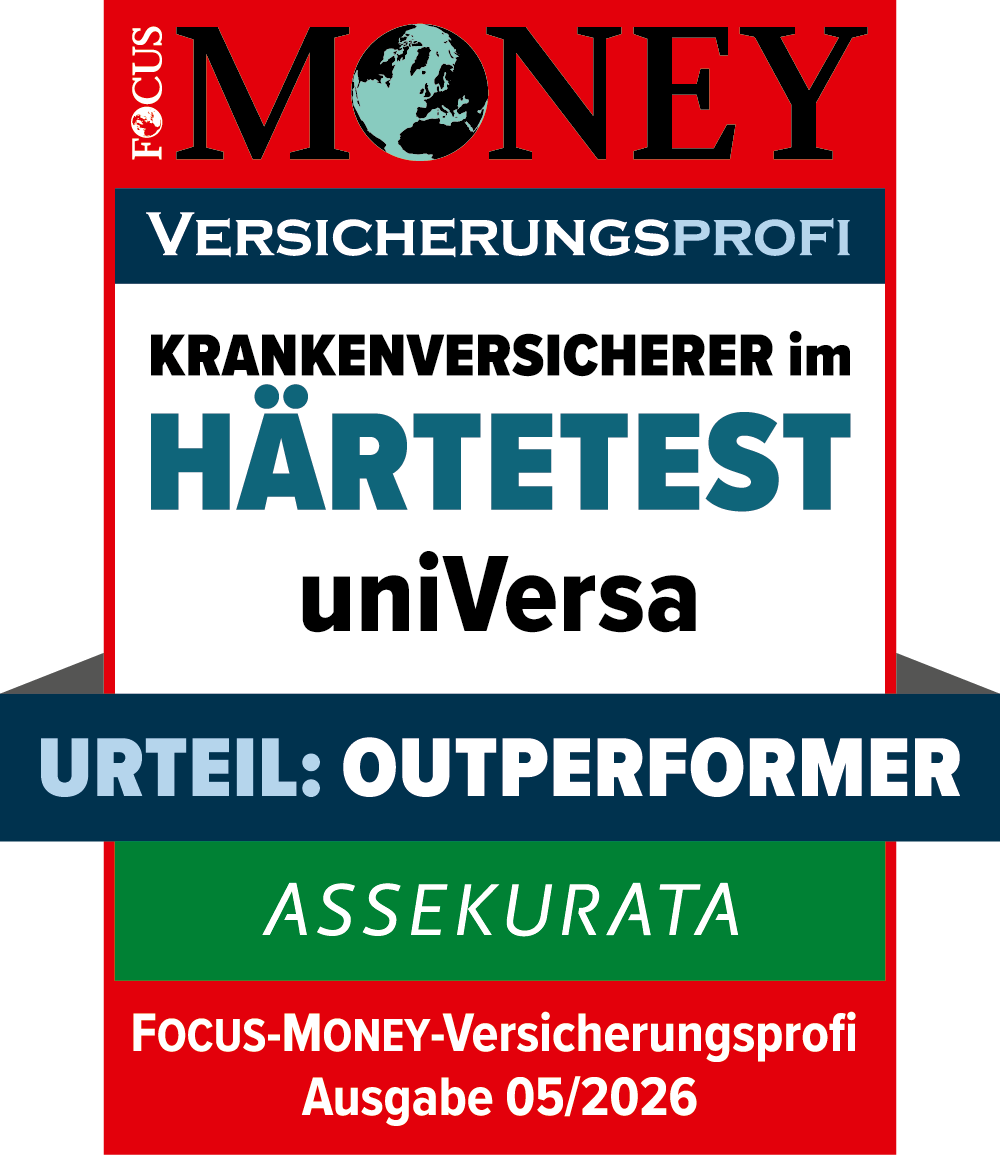 Qualitätssiegel von Ascore für universa Krankenvollversicherung Kompaktschutz Top Privat 300. Ausgezeichnet mit herausragend